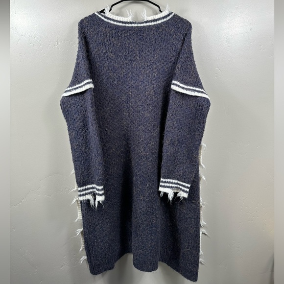 POL Cardigan Sweater Distressed Torn Blue Bohemian Small Rabbit Hair Blend - Picture 4 of 7